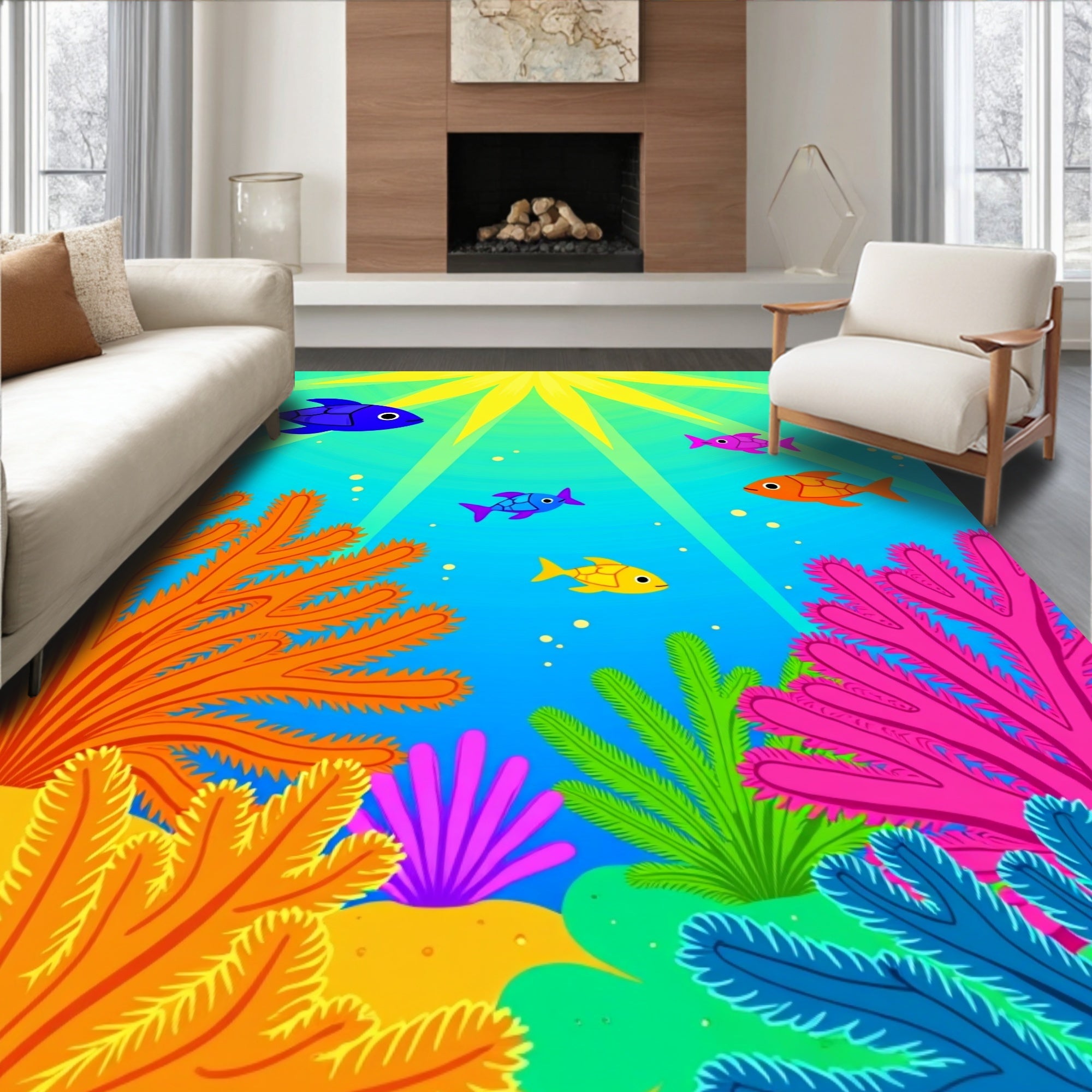 Vibrant Coral Reef Fish Collection Rug