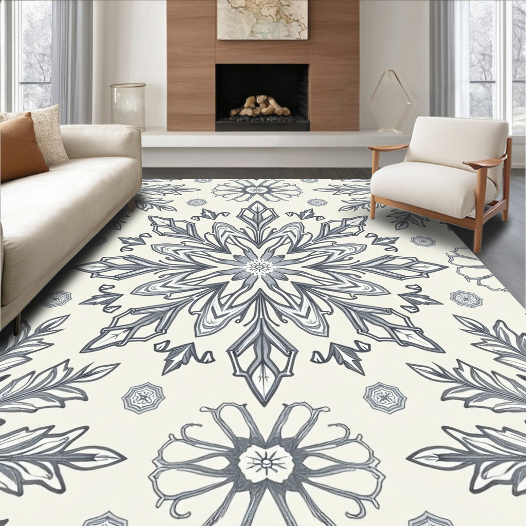 Tonal Gray Intricate Floral Mandala Rug