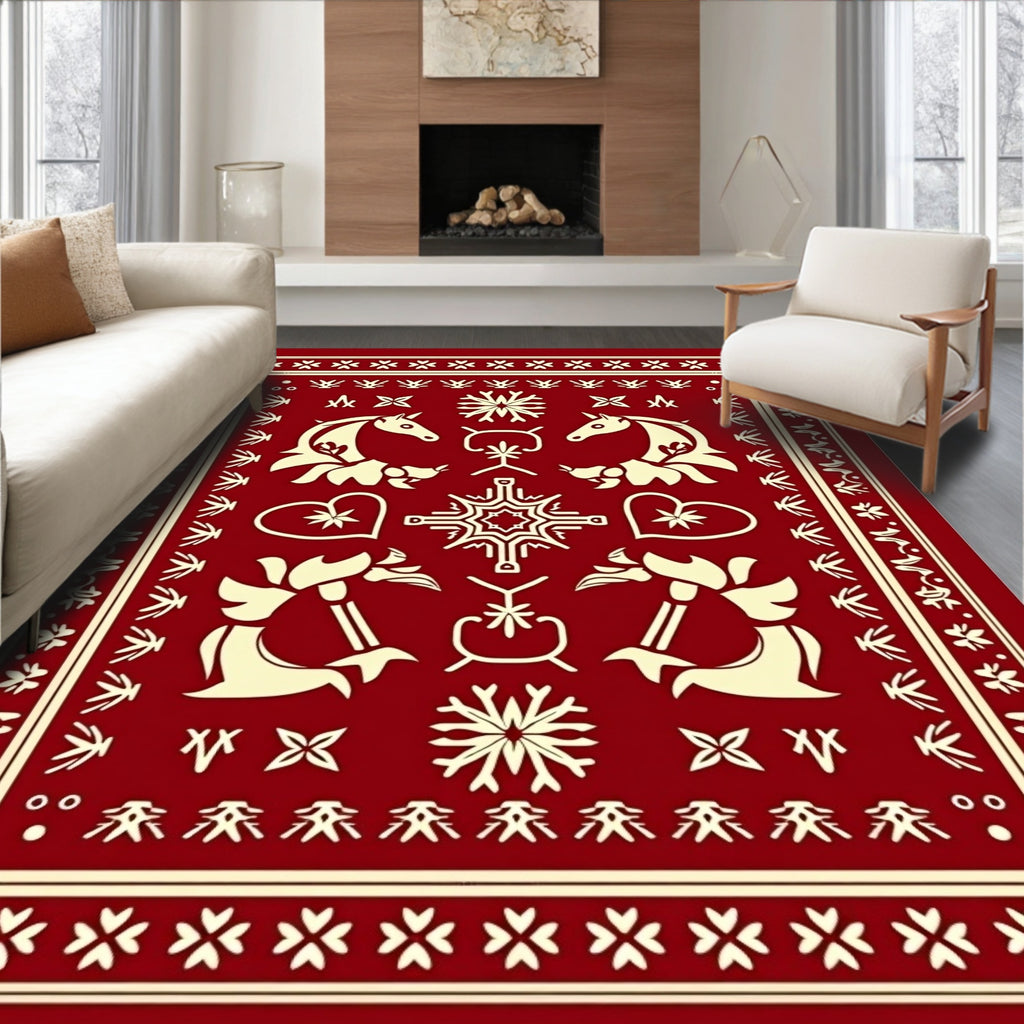 Crimson Horse Heart Folk Rug