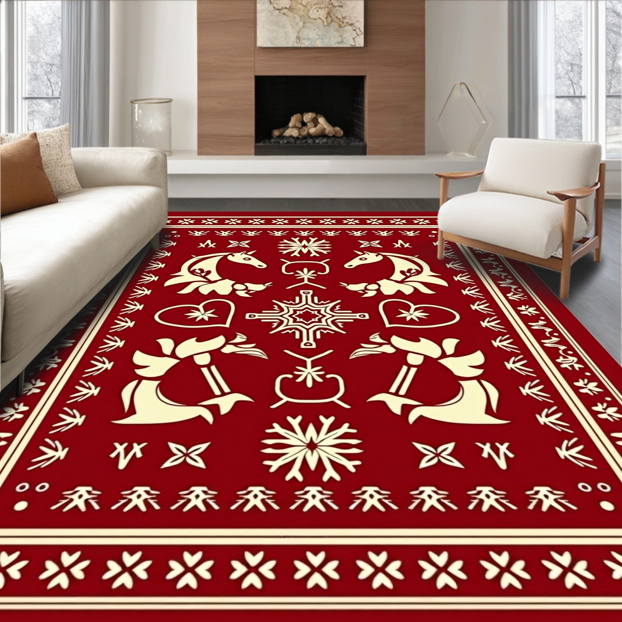 Crimson Horse Heart Folk Rug