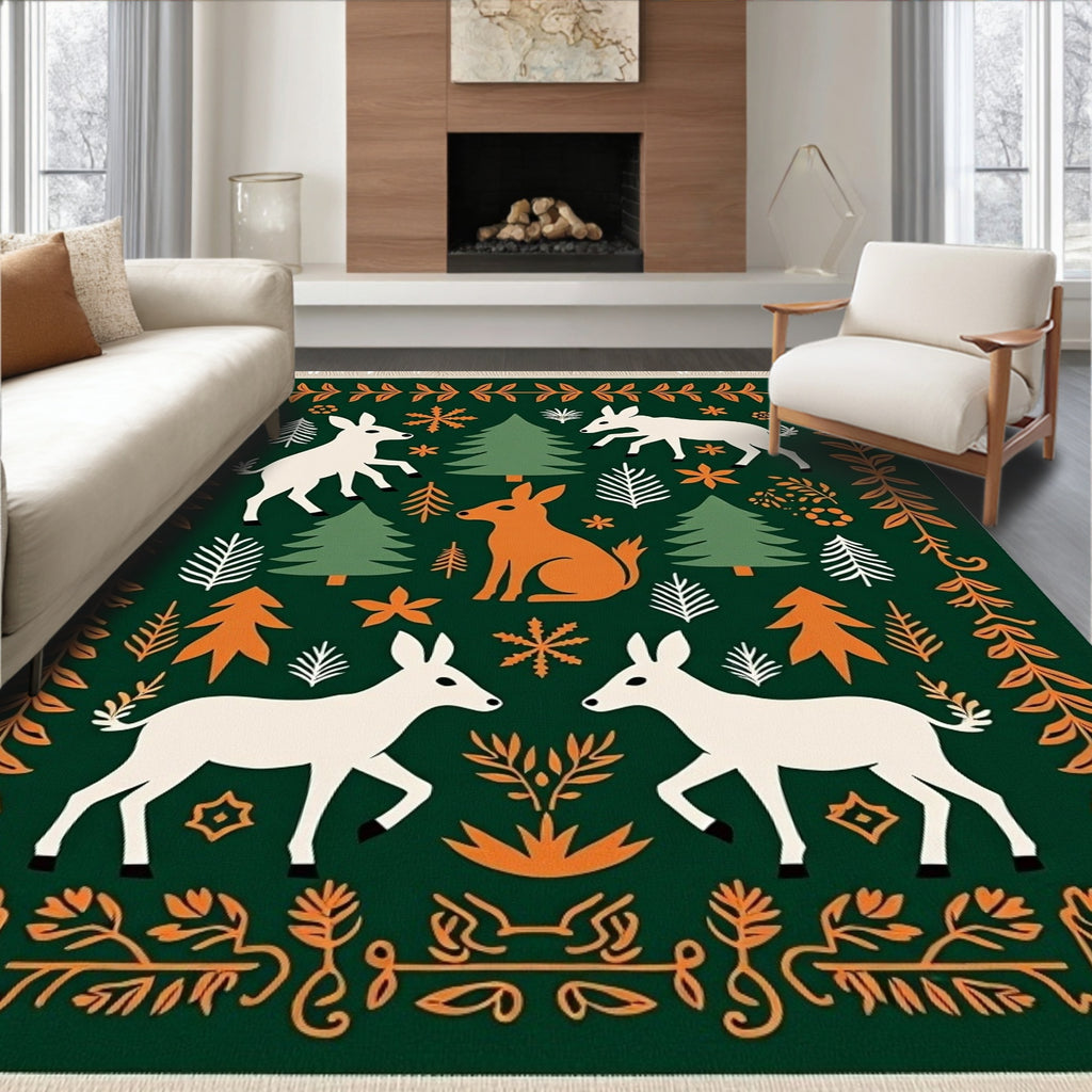 Forest Animals Evergreen Woodland Whimsical Rug
