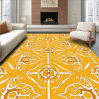 Golden Yellow Ornate Floral Symmetry Rug