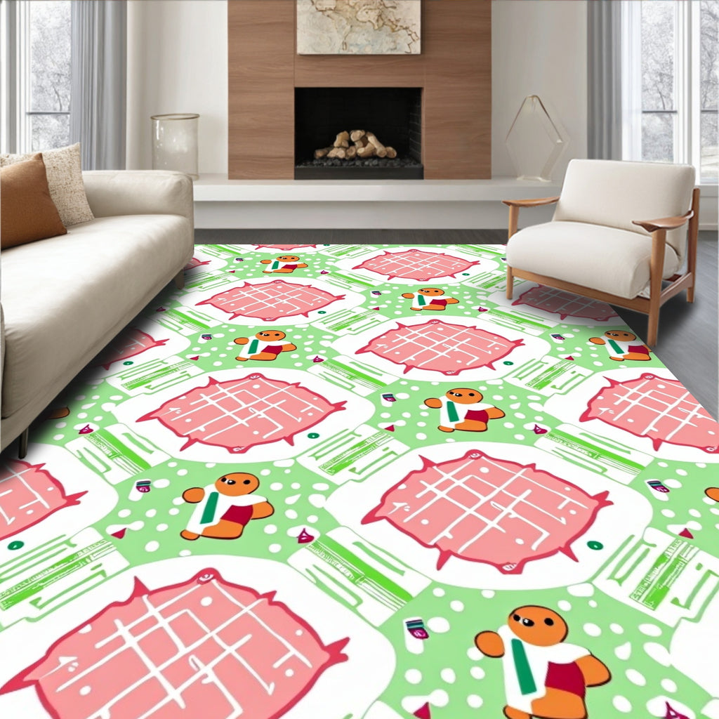 Pink Green Gingerbread Man Diamond Rug
