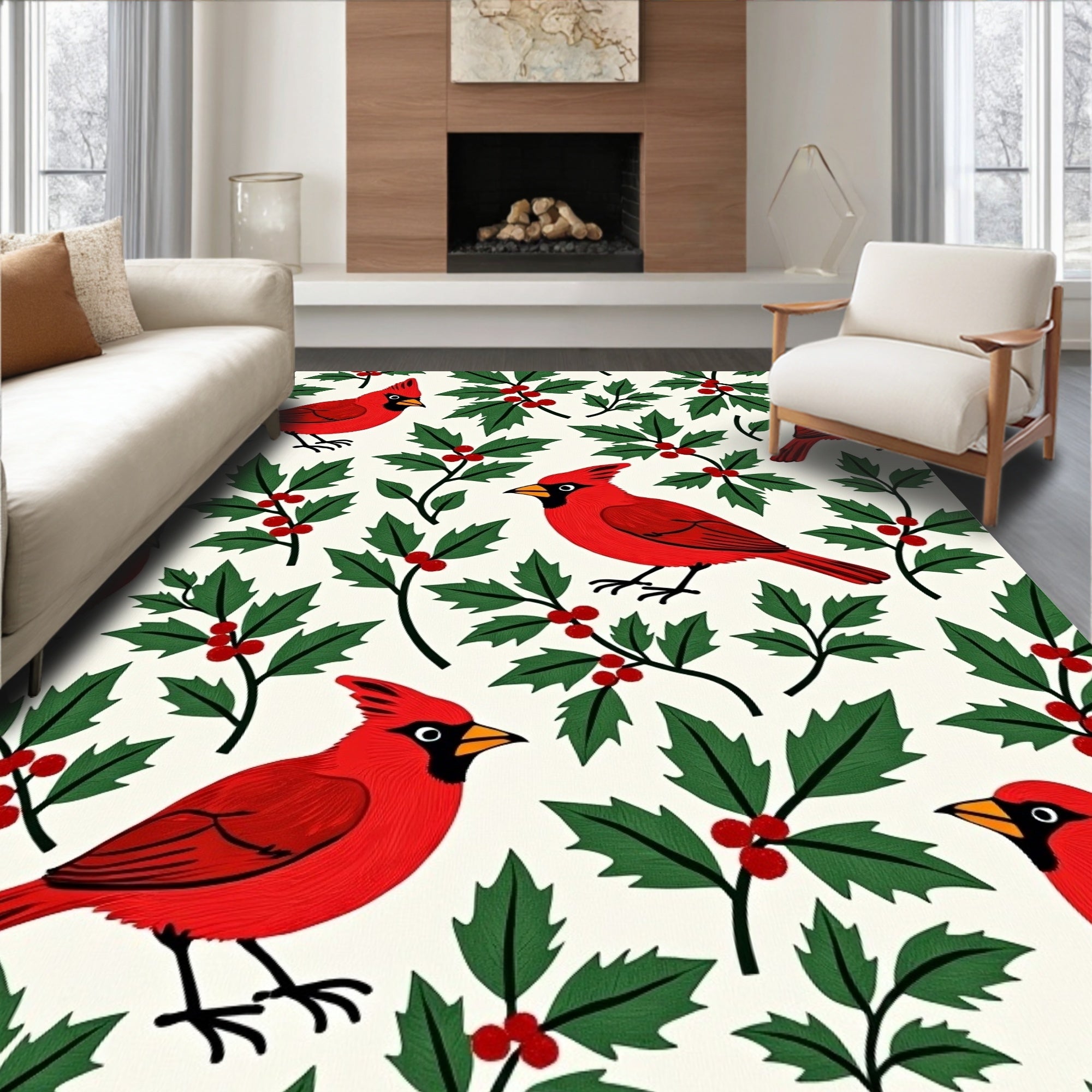 Crimson Cardinal Holly Berry Repeat Rug