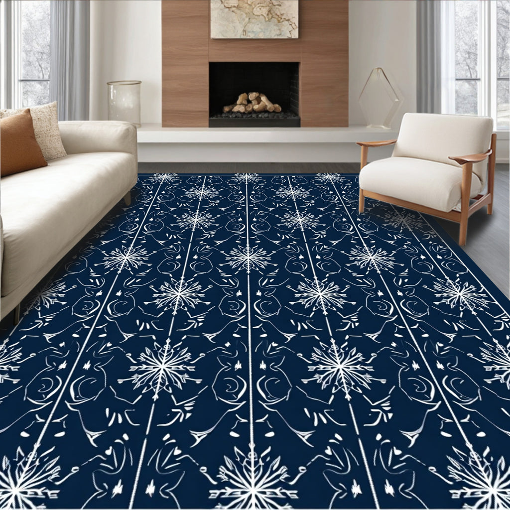 Midnight Blue Snowflake Intertwined Vines Rug