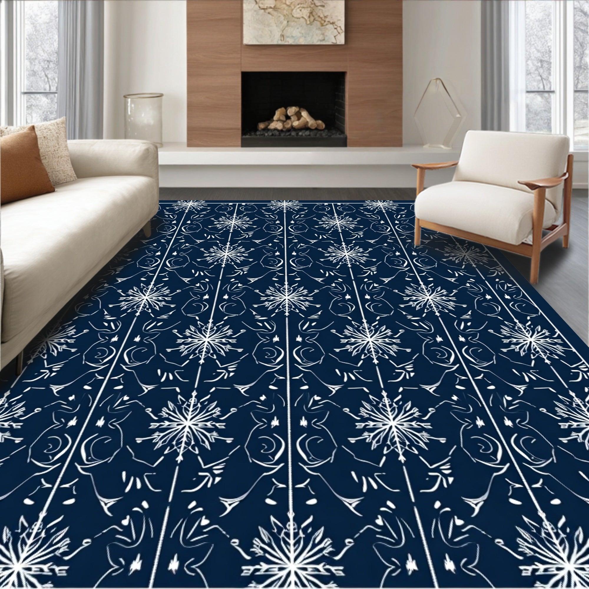 Midnight Blue Snowflake Intertwined Vines Rug