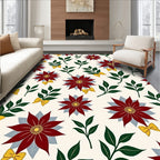 Crimson Floral Green Leaf Yellow Bow Rug
