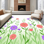 Vibrant Coral Purple Daisy Meadow Rug