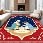 Crimson Festive Nativity Scene Rug