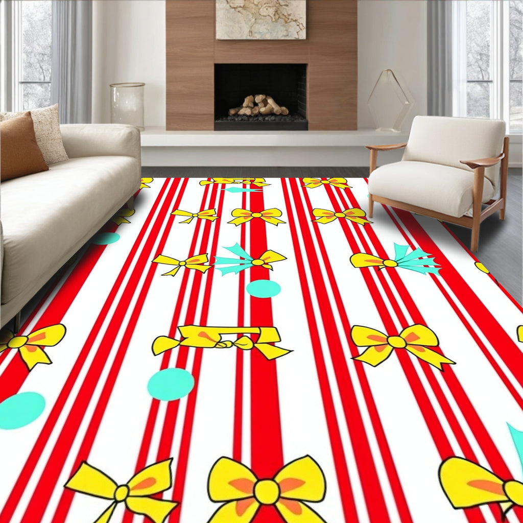 Red White Stripe Yellow Bow Accent Rug
