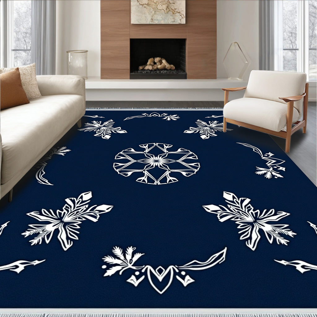 Deep Blue White Floral Medallion Rug