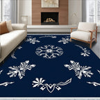 Deep Blue White Floral Medallion Rug