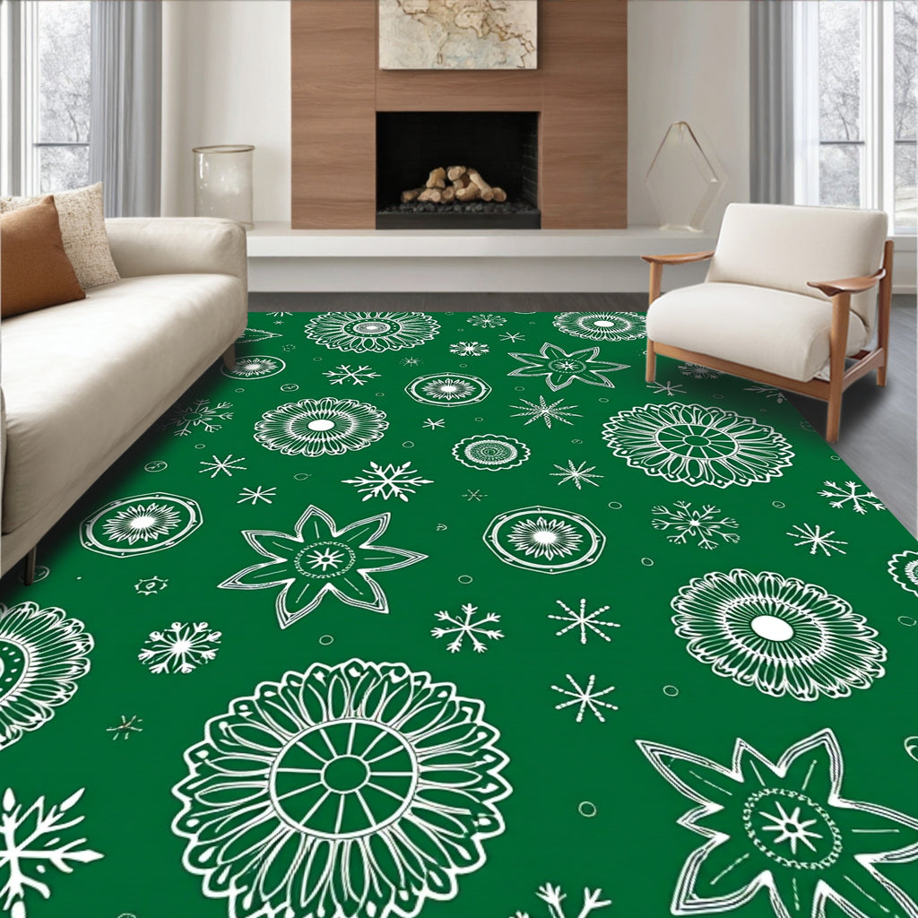 White Snowflake and Floral Medallion Arrangement Rug