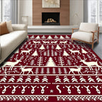 Crimson Forest Deer Snowflake Accents Rug