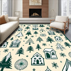 Cozy Forest Cabins and Evergreen Trees Rug