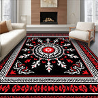 Bold Red Black White Medallion Rug