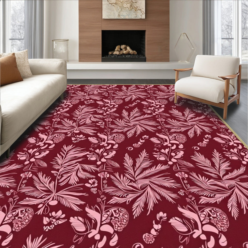 Crimson Pink Tropical Floral Swirl Textile Rug