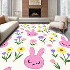 Cute Pink Bunny Spring Floral Meadow Rug