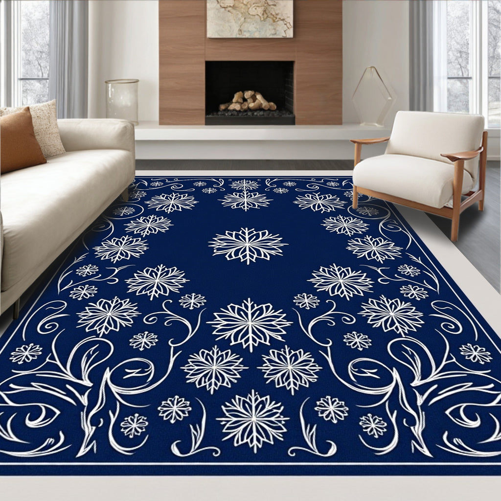 Deep Blue Snowflake Garland Rug