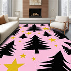Black Tree Pink Star Christmas Rug