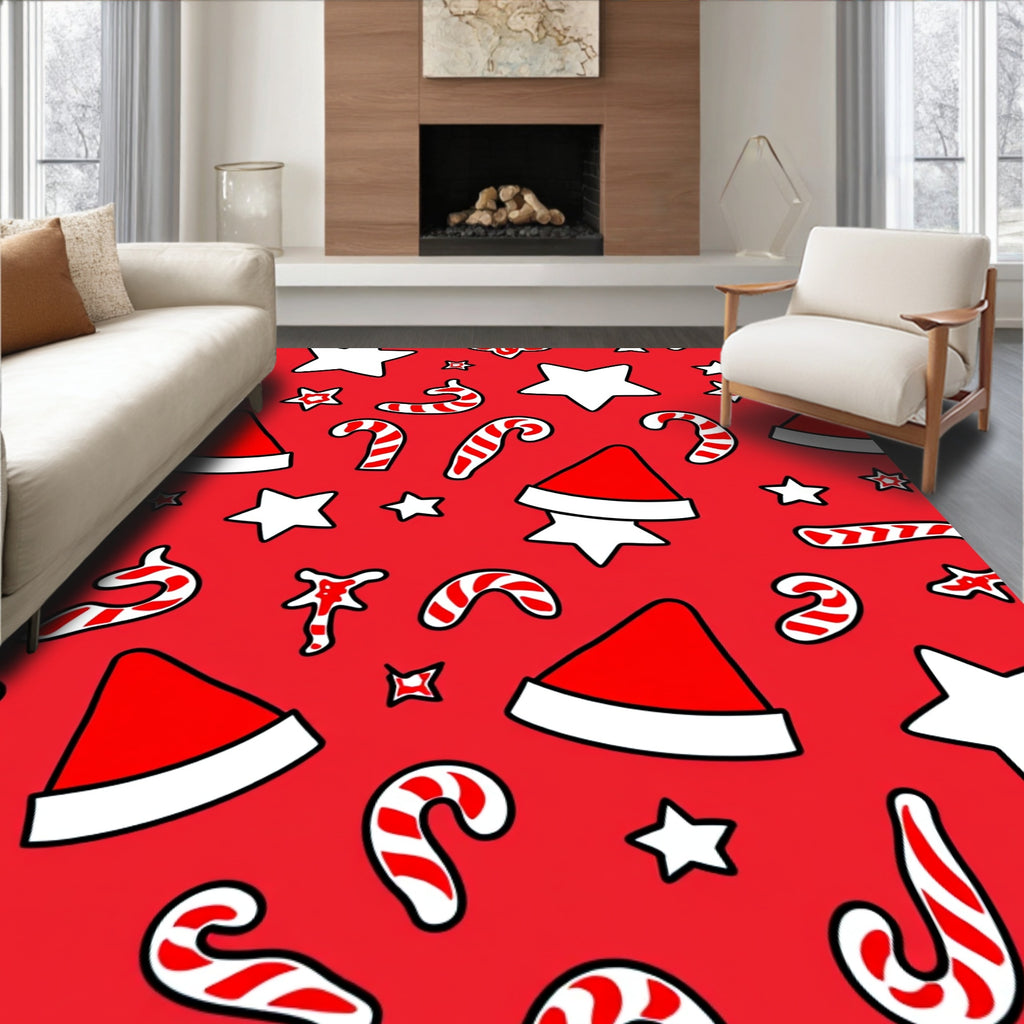 Red White Candy Cane Star Hat Rug