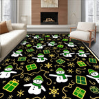 Christmas Snowman Black Green Gift Snowflake Rug
