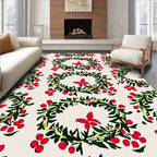 Red Berry Green Leaf Wreath Rug