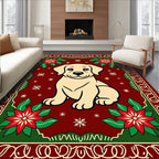Festive Puppy Poinsettia Holiday Rug