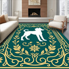 Golden Emerald Dog Silhouette Floral Border Rug