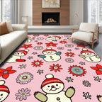 Whimsical Snowman Red Flower Pink Background Rug