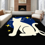 Cream Cat Yellow Stars Blue Moon Rug