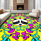Whimsical Raccoon Bright Floral Swirl Rug