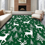 White Deer Forest Christmas Scene Rug