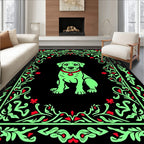 Whimsical Green Dog Floral Border Rug