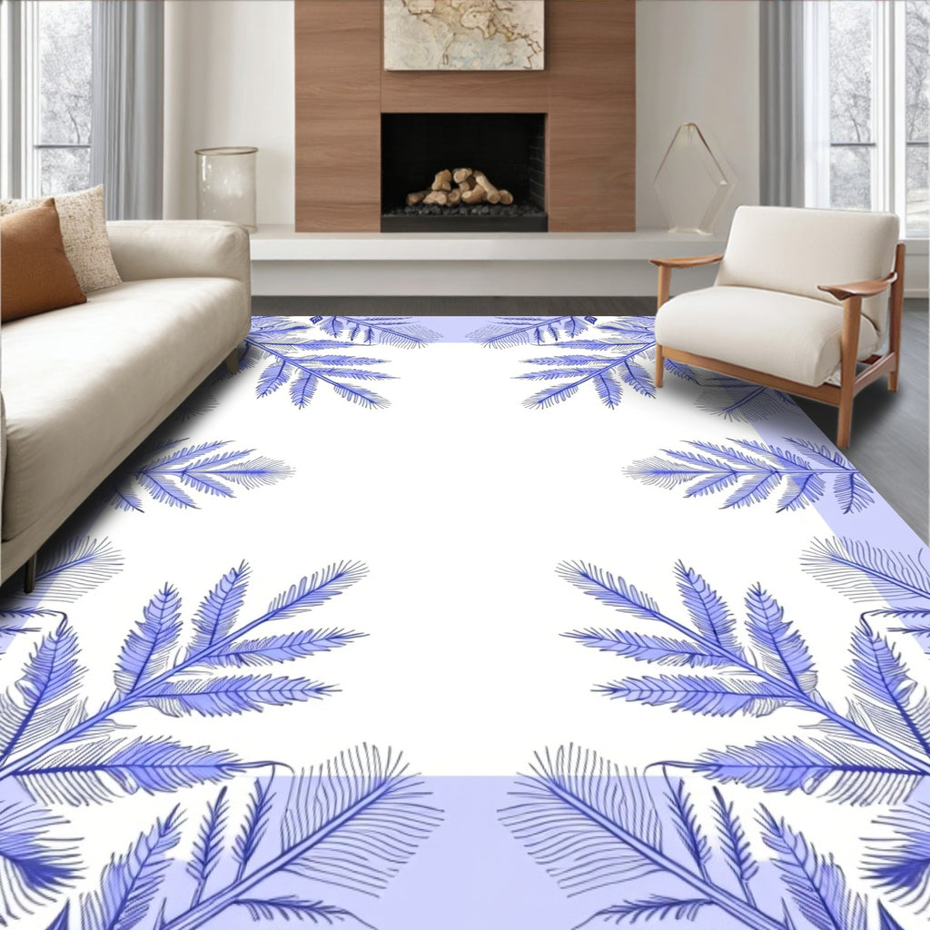 Blue Fern Frond Border Rug