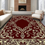 Rich Crimson Ivory Ornate Scrollwork Rug