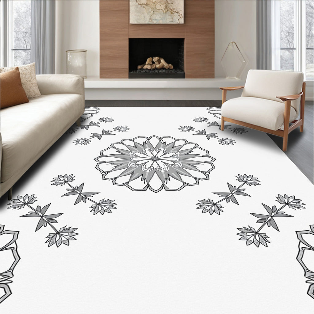 Monochromatic Floral Medallion Branch Rug