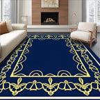 Golden Navy Floral Filigree Rectangle Rug