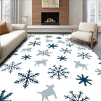 Blue Snowflake Gray Dog Winter Scene Rug