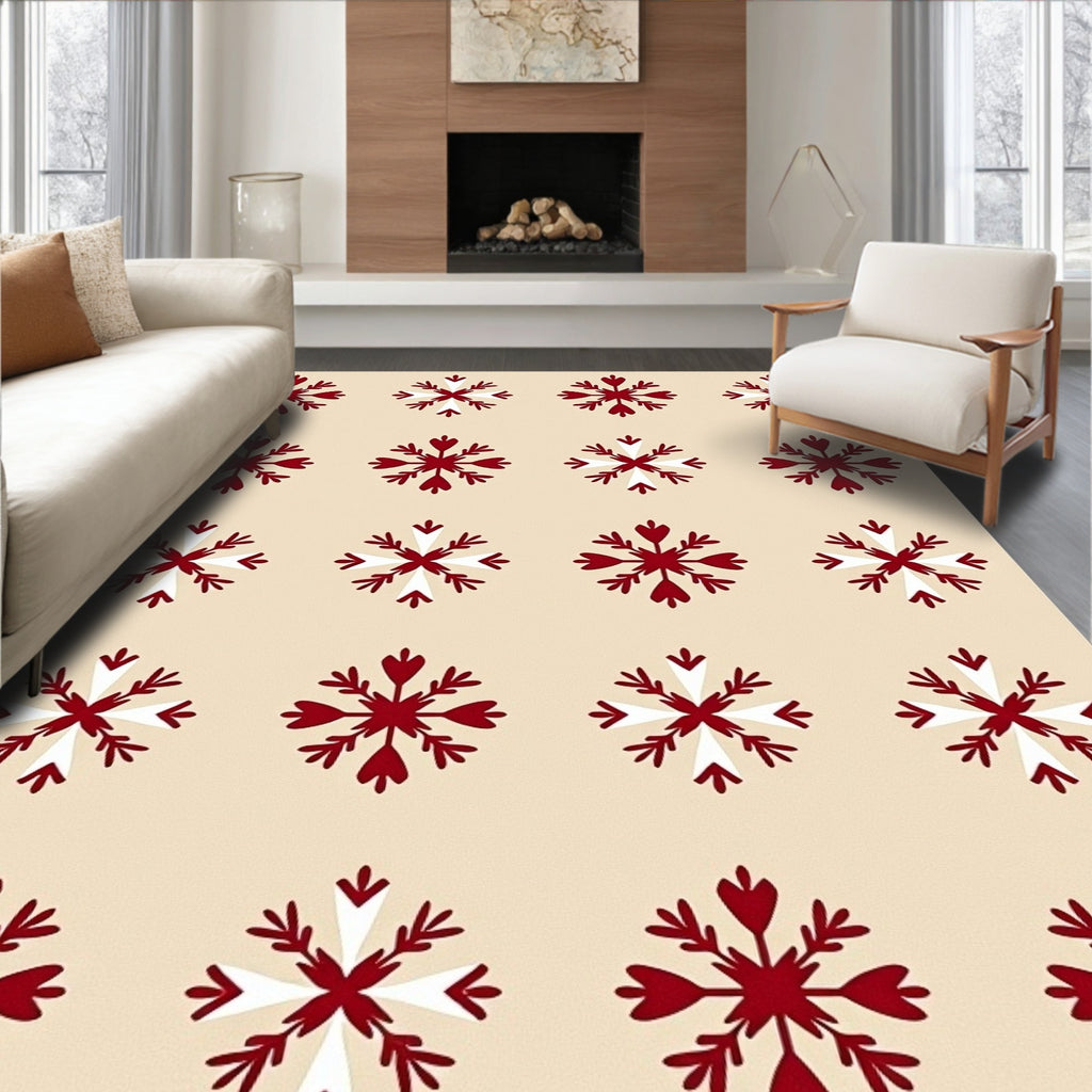 Crimson White Snowflake Repeat Rug