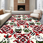 Crimson White Snowman Christmas Trees Rug