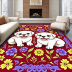 Playful White Puppies Floral Border Rug