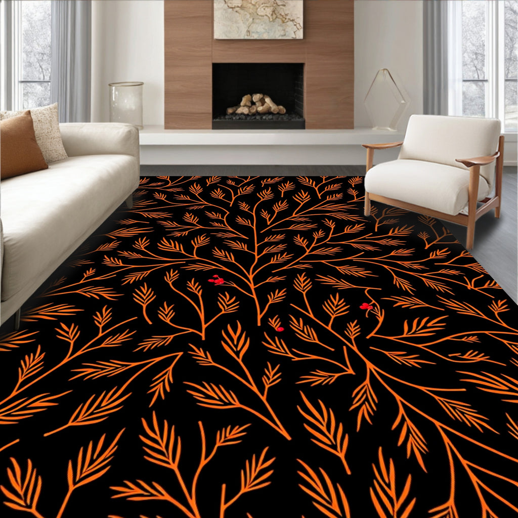Orange Branches with Red Berries Rug