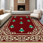 Deep Red Emerald Bells Border Rug