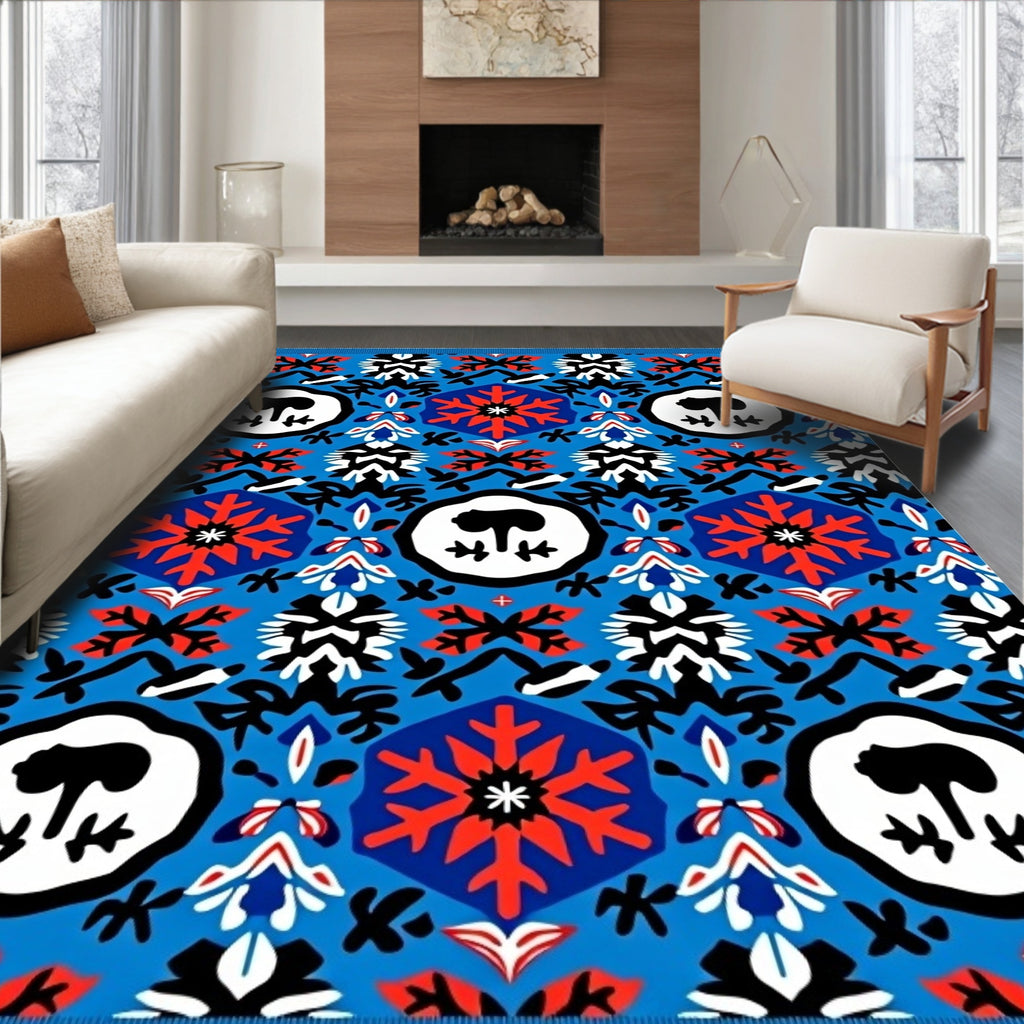 Bold Blue Red Emblem Medallion Rug