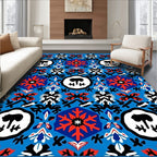 Bold Blue Red Emblem Medallion Rug