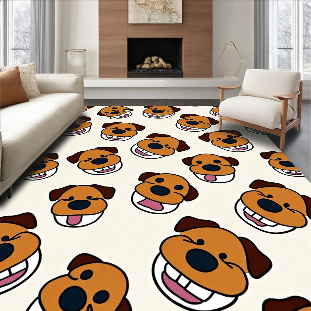 Happy Brown Dog Faces Repeating Pattern Rug