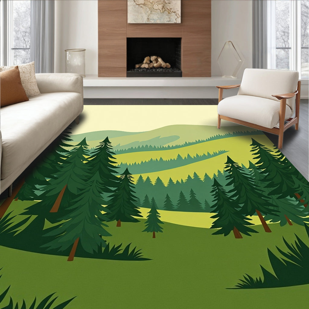 Evergreen Forest Landscape Hills Rug