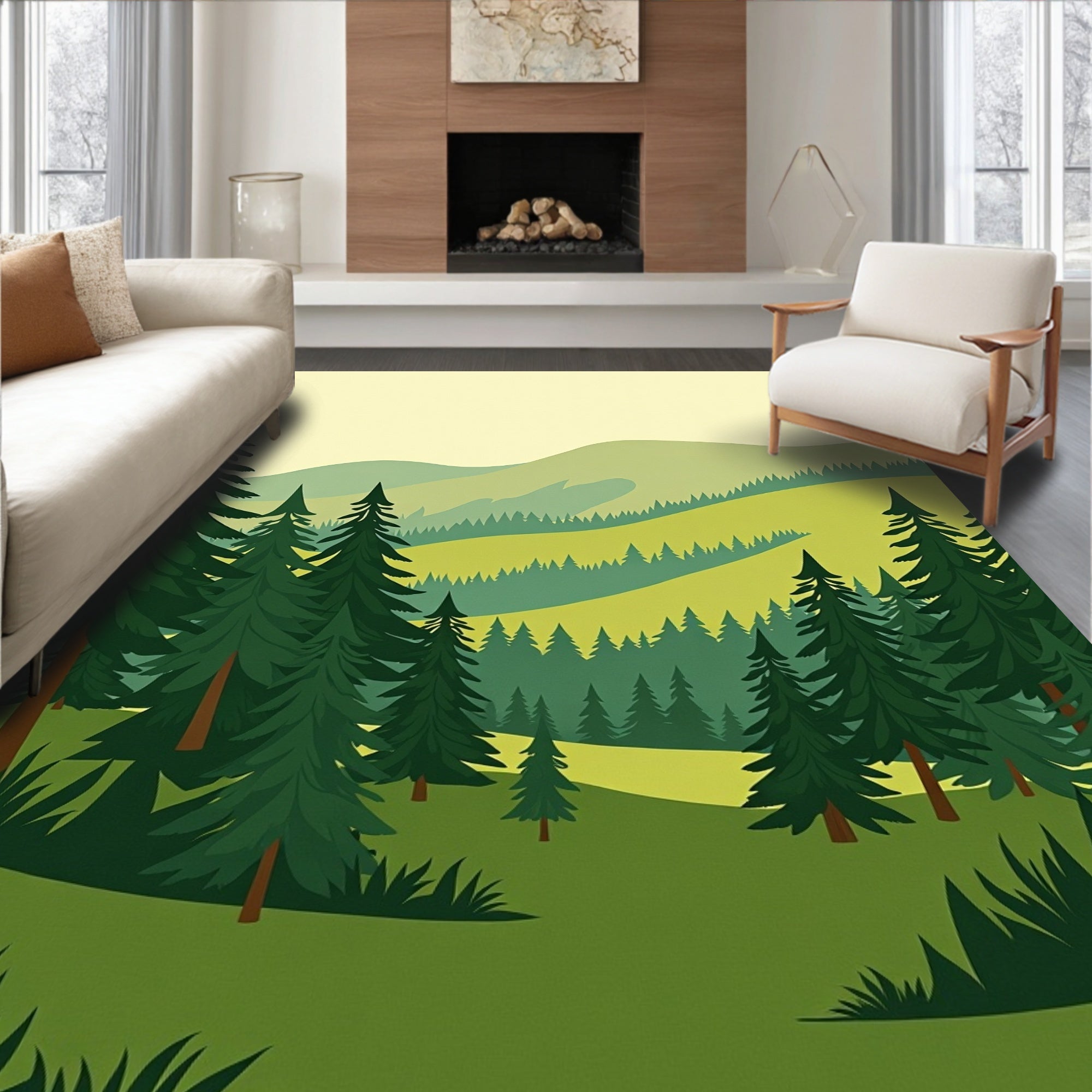 Evergreen Forest Landscape Hills Rug
