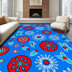 Bold Red Radial Starburst Blue Rug